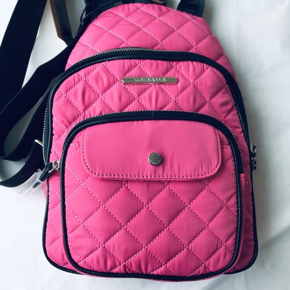 Steve Madden Bright Pink Nylon Quilted Crossbody Bag w 2 Outer Pockets 8.5x 11.5 - Picture 2 of 7